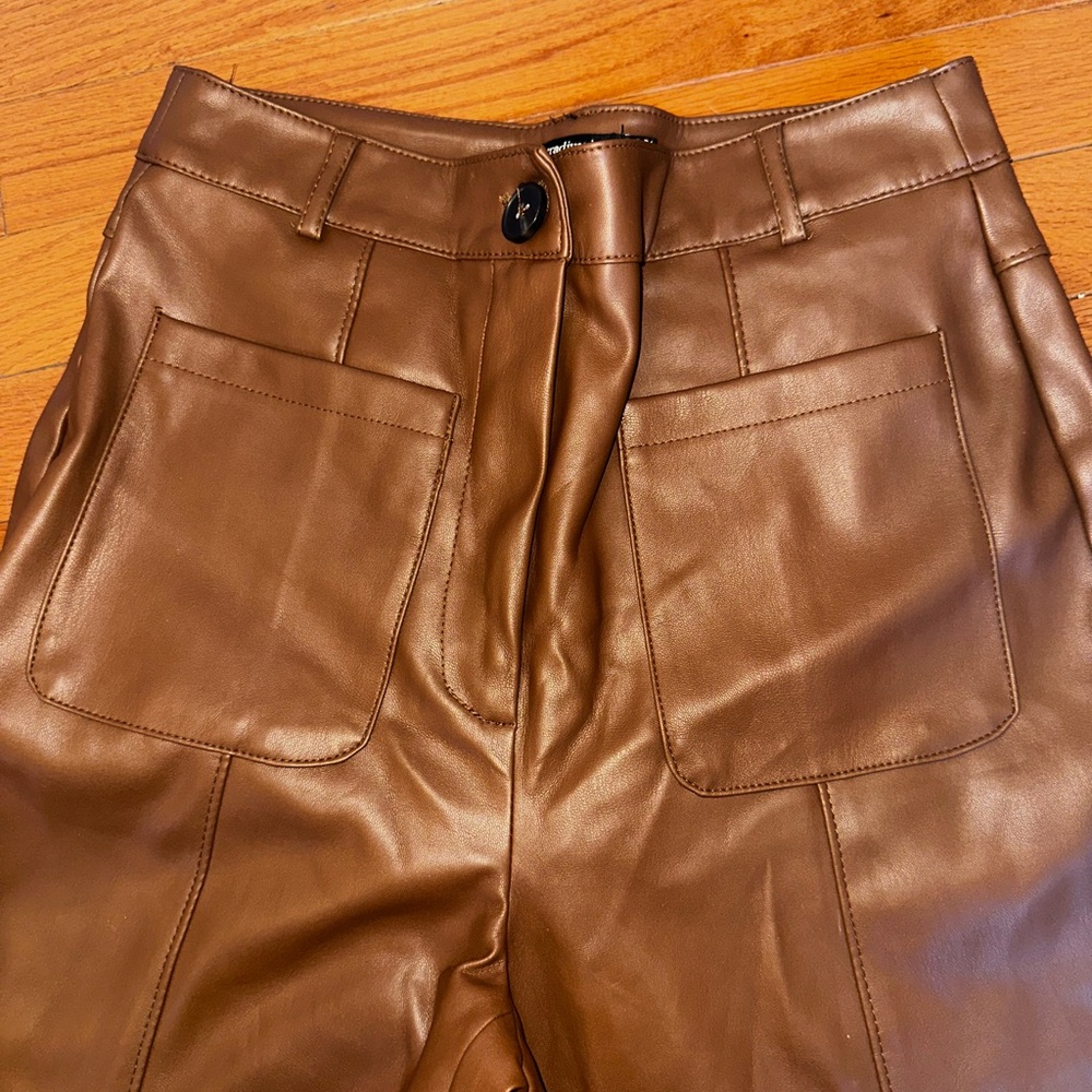 Wide leg brown leather petite pants